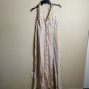 ASOS Womens 6 NWT Multicolor Striped Long Maxi Sleeveless Halter‎ Top Buttons